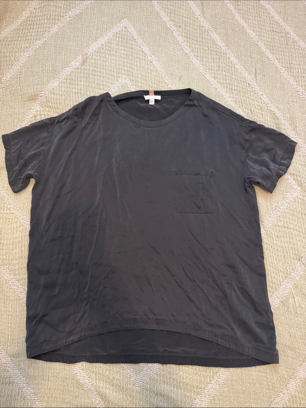 Lunya Washable Silk Pocket Tee Charcoal Gray Short Sleeve Sleepwear Top XS/S